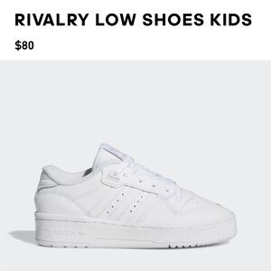 Adidas Big Kids Size 4 Rivalry Low White Sneakers Unisex Girls or Boys